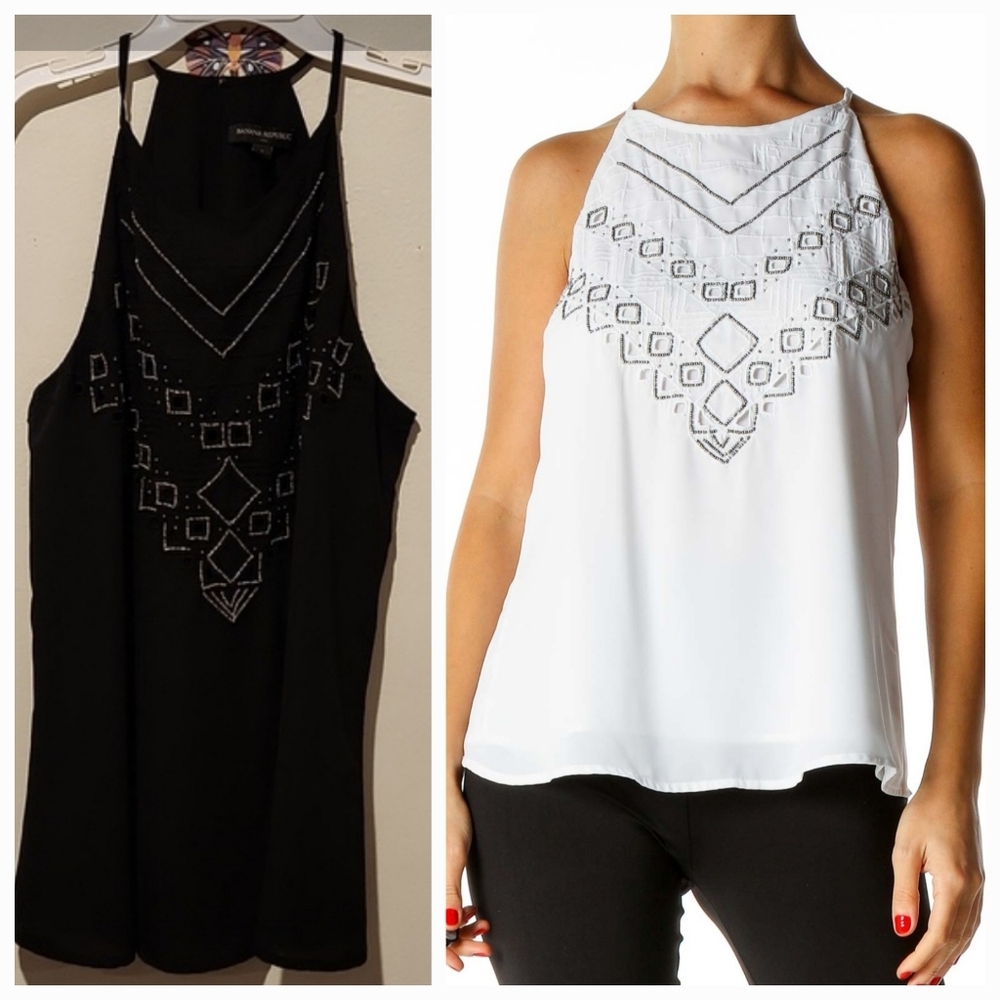 ❤️ BANANA REPUBLIC BEADED SLEEVELESS FLOWY MORITZ TOP, SMALL